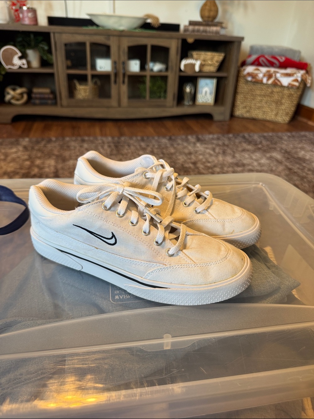 Nike White Low-Top Sneakers with Black Swoosh